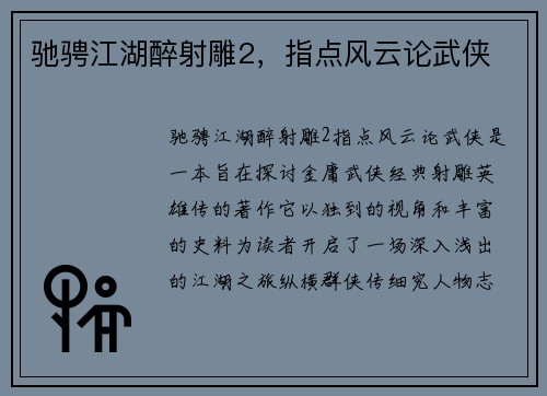 驰骋江湖醉射雕2，指点风云论武侠